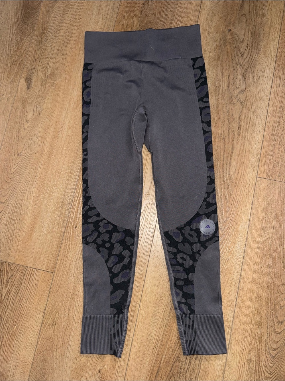adidas Gray Leggings with Black Leopard Side Panels